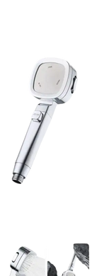 Chrome and white shower head.