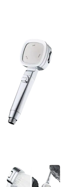 Chrome and white shower head.