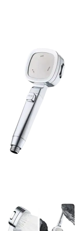 Chrome and white shower head.