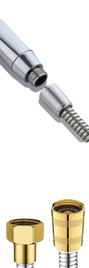 Shower hose with threaded connectors.