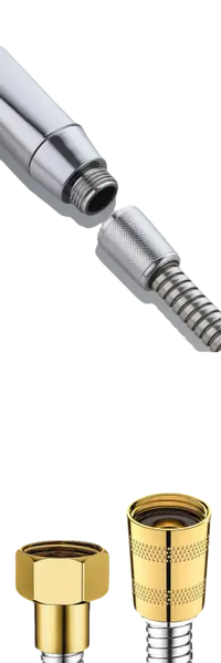 Shower hose with threaded connectors.
