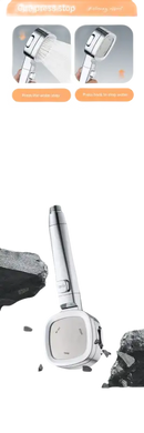 Silver shower head with multiple spray settings.