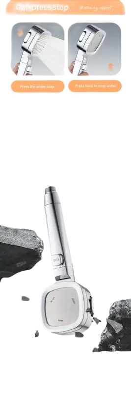 Silver shower head with multiple spray settings.