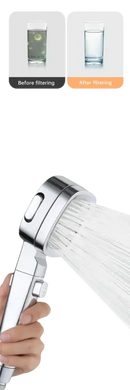 Handheld shower head with water filtration.