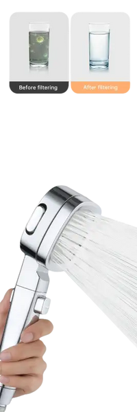 Handheld shower head with water filtration.