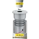 Gray drain assembly with dimensions.