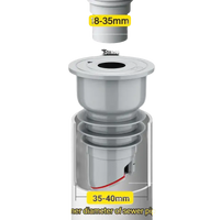 Gray drain assembly with dimensions.