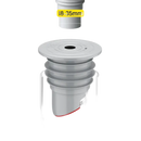 White drain insert with size specifications.
