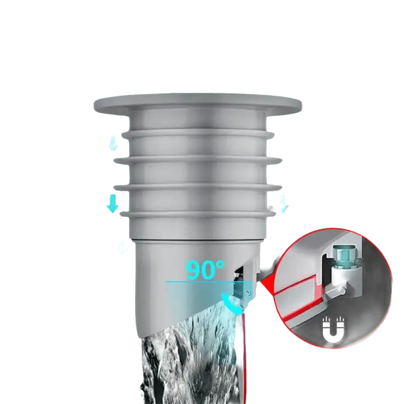 Drainage device with magnetic rebound.