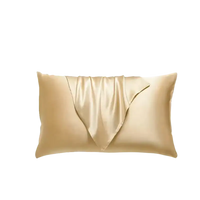 Golden silk pillowcase with draped fabric.