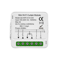Mini Wi-Fi curtain module with wiring diagram and specifications.