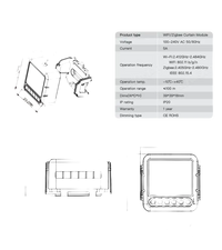 WIFI/Zigbee curtain module with dimensions and specifications.