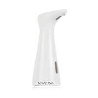 White automatic soap dispenser with dimensions.