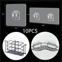 10pcs Transparent Self-Adhesive Hook Hanger Wall Storage Rack Fixing Patch Strong No-Punch Snaps For Kitchen Bathroom