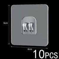 10pcs Transparent Self-Adhesive Hook Hanger Wall Storage Rack Fixing Patch Strong No-Punch Snaps For Kitchen Bathroom