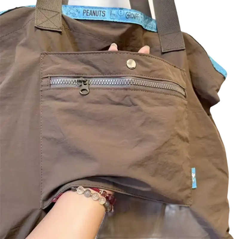 Brown nylon tote bag.