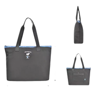 Gray tote bag with dimensions.