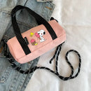 Pink Snoopy barrel bag.