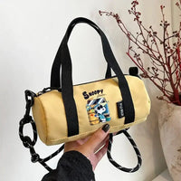 Yellow Snoopy barrel bag.