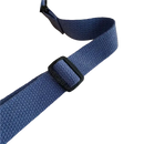 Blue canvas bag strap with black buckle.