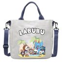 Cartoon-themed canvas tote bag.