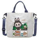 Canvas tote bag with cartoon graphics.