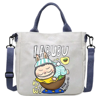 Canvas tote bag with cartoon design.