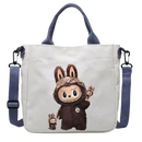 White canvas tote bag with cartoon bunny.