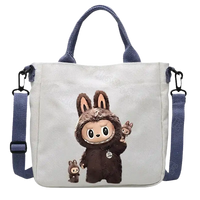 White canvas tote bag with cartoon bunny.
