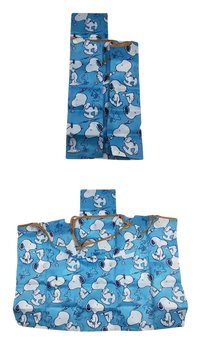 Blue Snoopy-patterned foldable shopping bag.