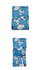 Folded blue Snoopy-patterned bag.