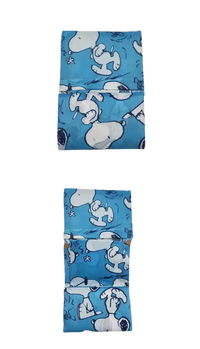Folded blue Snoopy-patterned bag.