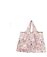 Pink Snoopy-patterned tote bag.