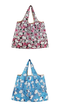 Two Snoopy-themed reusable shopping bags.