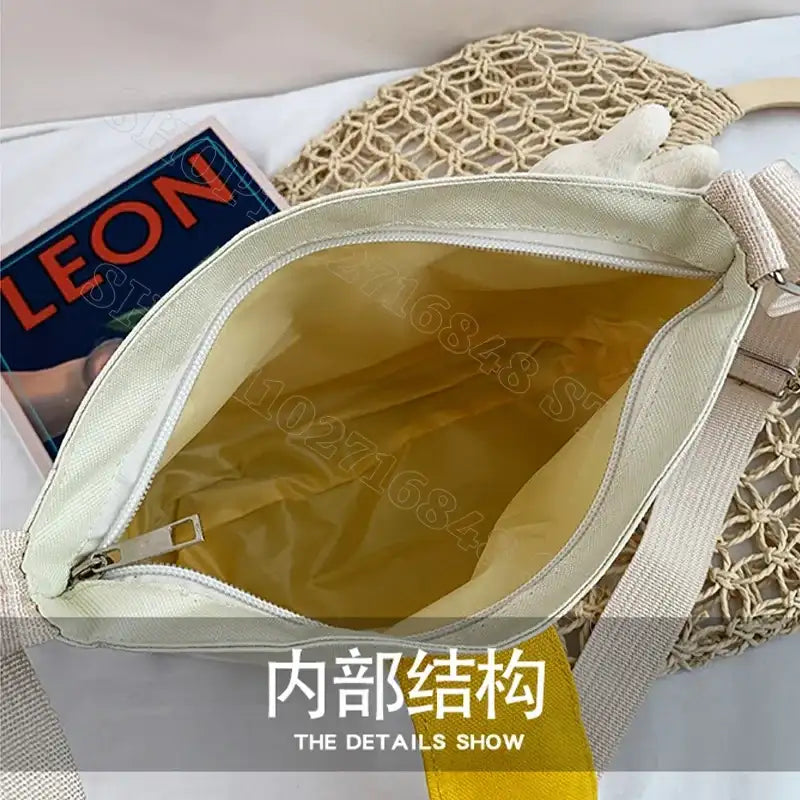 Open beige canvas bag.