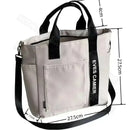 Gray tote bag with black straps.