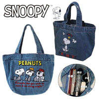 Denim Snoopy tote bags.