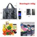 Black reusable shopping bag with dog pattern.
