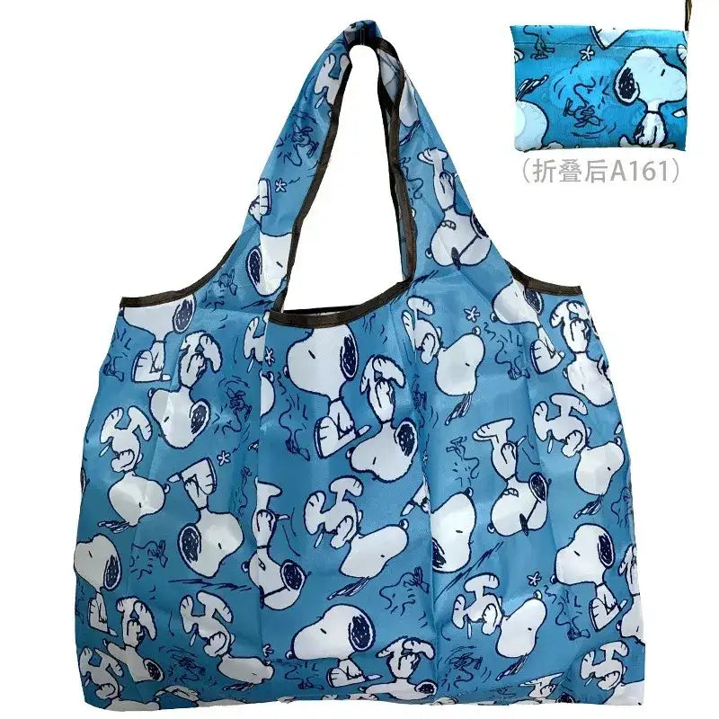 Blue Snoopy-patterned reusable shopping bag.