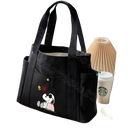 Black canvas tote bag with Snoopy design.
