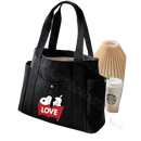 Black canvas tote bag with Snoopy design.