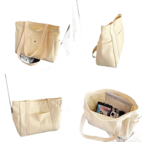 Beige canvas tote bag.