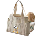 Beige canvas tote bag with Snoopy design.