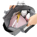 Gray insulated lunch bag.