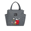 Gray lunch bag with Snoopy design.