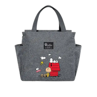 Gray lunch bag with Snoopy design.