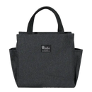 Gray fabric lunch bag with handles.