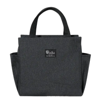 Gray fabric lunch bag with handles.