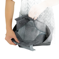 Open gray insulated lunch bag.