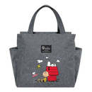 Gray tote bag with Snoopy characters.